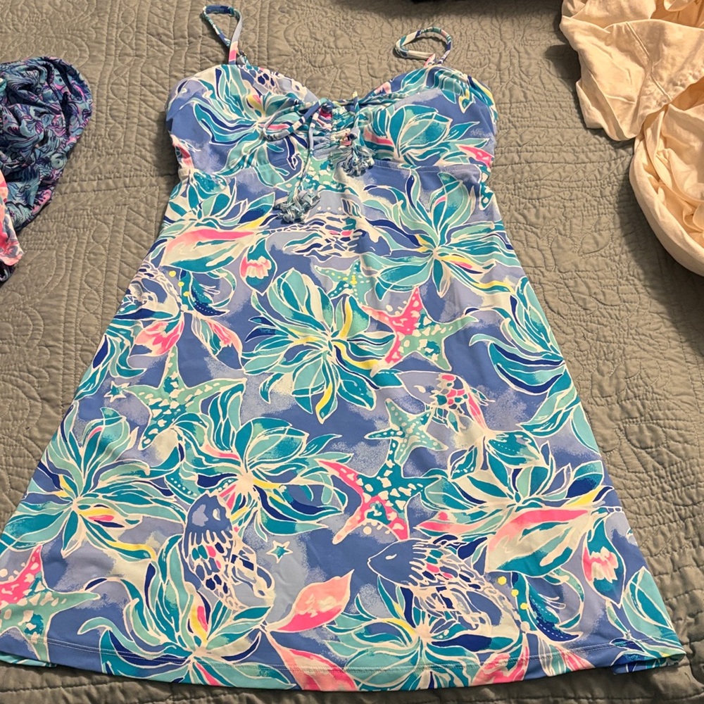 Lilly Pulitzer Blue Tropical Floral Midi Dress